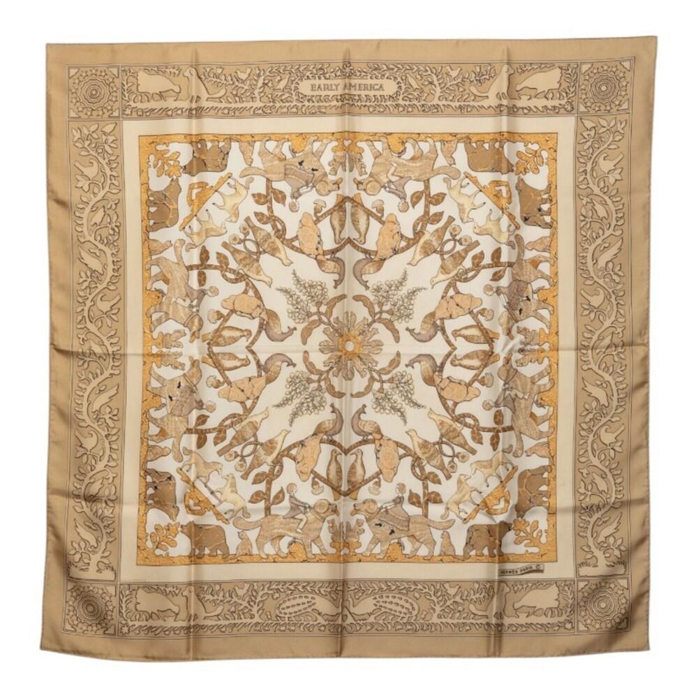 Hermes Carre 90 EARLY AMERICA (Old-fashioned America) Scarf/Muffler, Beige Si...